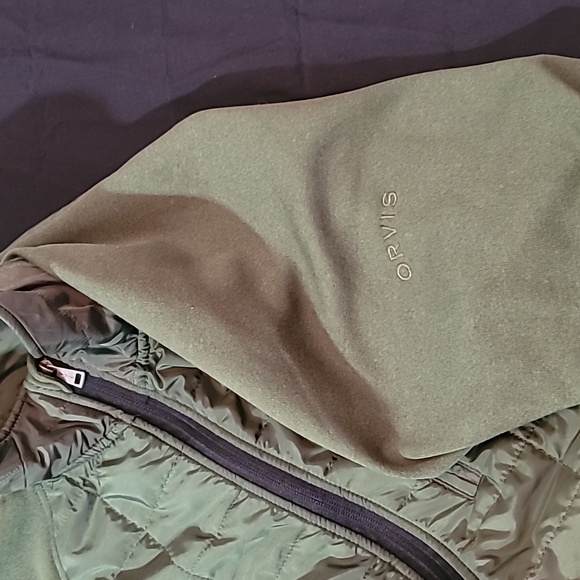 Orvis Quilted Snowbird Full Zip Jacket Lightweight Olive Green Mixed Media - Picture 7 of 13